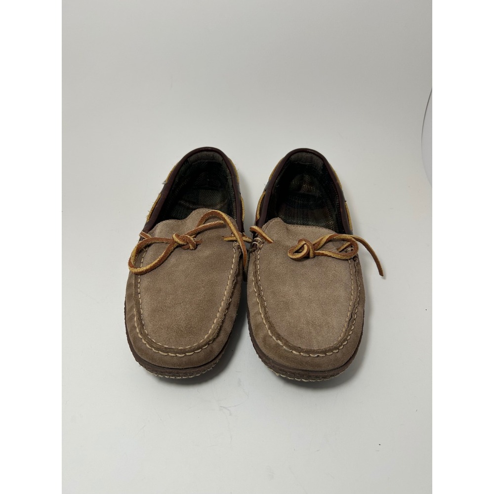 LL Bean Mens Wicked Good Moccasins Brown Suede Flannel Lined Slippers 252654 8 M